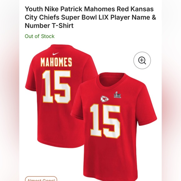 Nike Tee Patrick Mahomes Kansas City Chiefs Jersey Tee Youth XL Super Bowl Logo - Picture 1 of 5